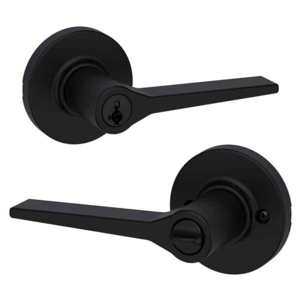 Kwikset Hollis Round Rose Matte Black Keyed Entry Door Handle featuring SmartKey