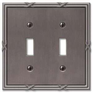 AMERELLE Ribbon and Reed 2 Gang Toggle Metal Wall Plate - Antique Nickel