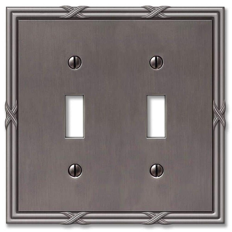AMERELLE Ribbon and Reed 2 Gang Toggle Metal Wall Plate - Antique Nickel