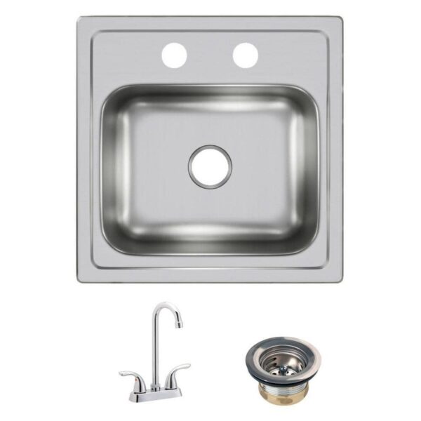 Elkay 15" Drop-in Single Bowl 20-Gauge Satin Stainless Steel Sink & Faucet