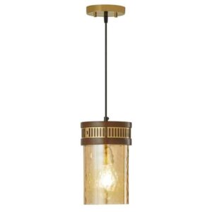 River of Goods Ritta 1-Light Gold Shaded Pendant Light with Brown Mango Wood