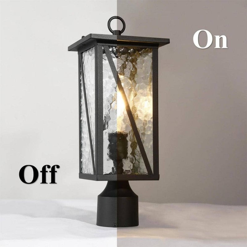 LNC Modern 16.5" 1-Light Black Outdoor Post Light with Geometric Textured Glass - Image 9
