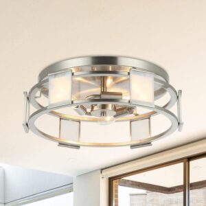 Flint Garden Modern 15 in. 3-Light Stain Nickel Flush Mount Ceiling Light