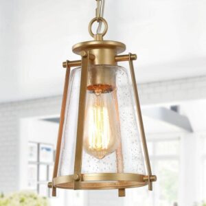 LNC Asaf Modern Gold Mini Pendant W/ Seeded Glass Shade 1-Light Farmhouse Light