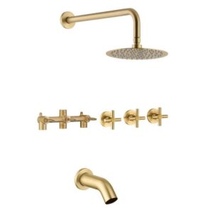 SUMERAIN Triple Handles 1-Spray Tub Shower Faucet 1.8 GPM Brushed Gold