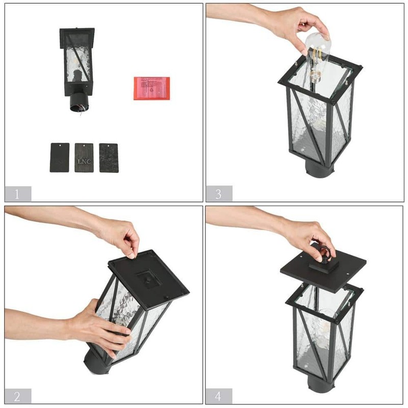 LNC Modern 16.5" 1-Light Black Outdoor Post Light with Geometric Textured Glass - Image 10