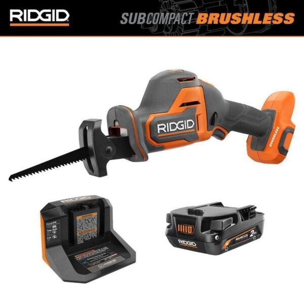 RIDGID 18V SubCompact Brushless Cordless Reciprocating Saw Kit, 2.0 Ah Battery