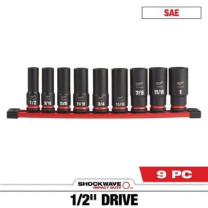 Milwaukee SHOCKWAVE 1/2" Drive SAE Deep Well Impact Socket Set 9-Piece