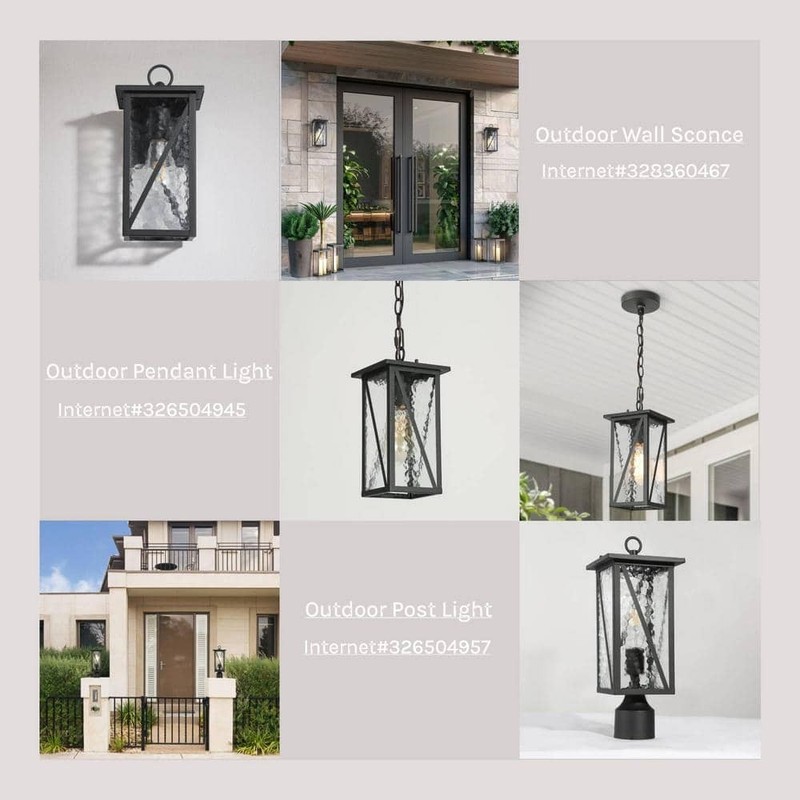 LNC Modern 16.5" 1-Light Black Outdoor Post Light with Geometric Textured Glass - Image 12