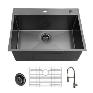 Glacier Bay 25" Drop-In Single Bowl 18 Gauge Gunmetal Black Stainless Steel Sink