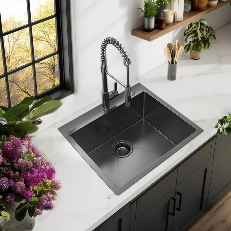 Glacier Bay 25" Drop-In Single Bowl 18 Gauge Gunmetal Black Stainless Steel Sink - Image 2