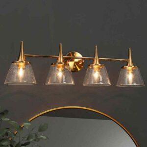 LNC Modern Classic Brass Bell Bathroom Vanity Lighting 29 in. 4-Light Powder