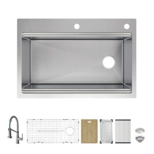 Glacier Bay Dolancourt 33" Drop-In Single Bowl 18G Stainless Steel Sink & Faucet
