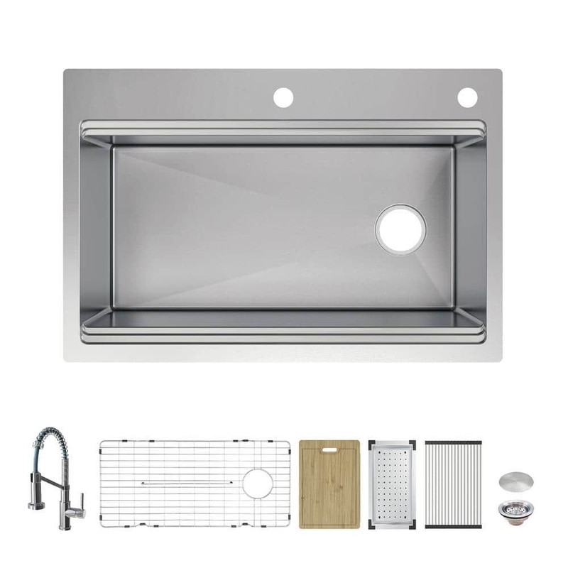 Glacier Bay Dolancourt 33" Drop-In Single Bowl 18G Stainless Steel Sink & Faucet