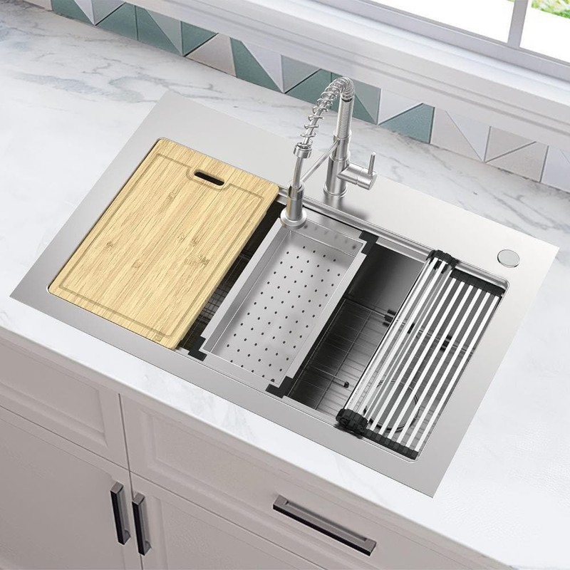 Glacier Bay Dolancourt 33" Drop-In Single Bowl 18G Stainless Steel Sink & Faucet - Image 2