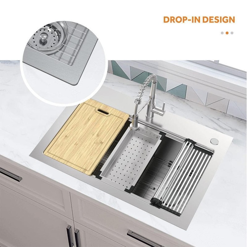 Glacier Bay Dolancourt 33" Drop-In Single Bowl 18G Stainless Steel Sink & Faucet - Image 4