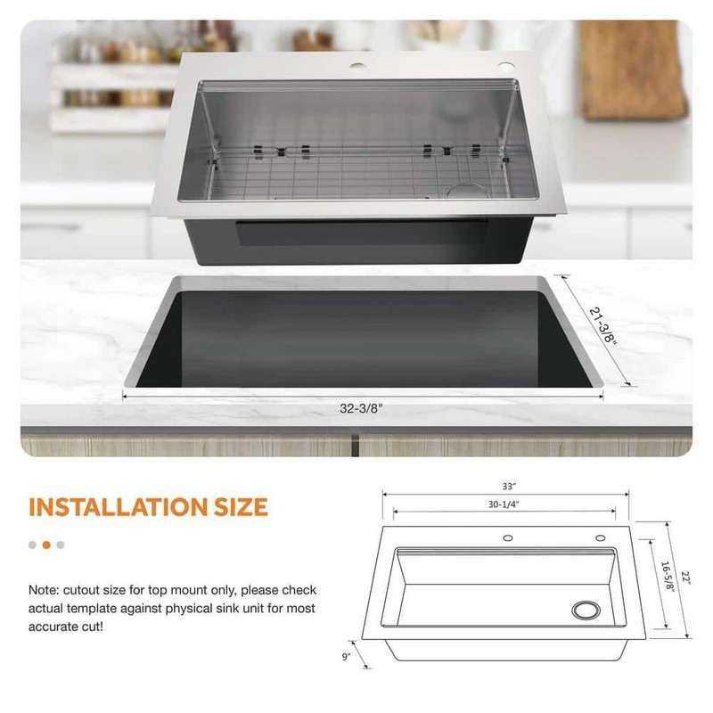 Glacier Bay Dolancourt 33" Drop-In Single Bowl 18G Stainless Steel Sink & Faucet - Image 5
