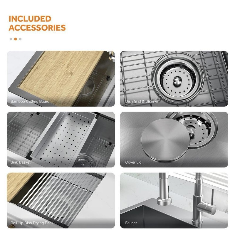 Glacier Bay Dolancourt 33" Drop-In Single Bowl 18G Stainless Steel Sink & Faucet - Image 7