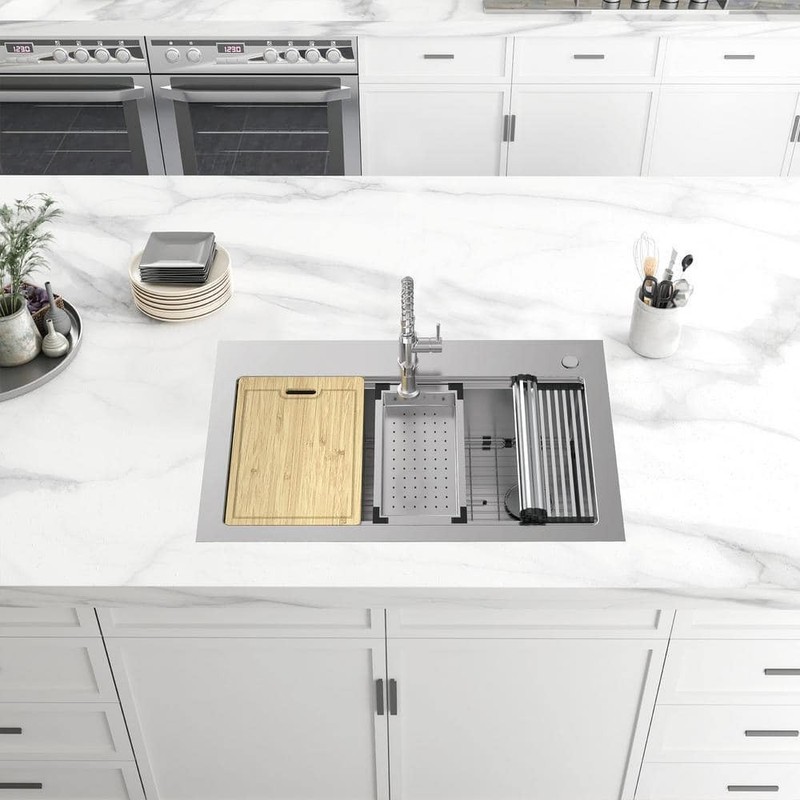 Glacier Bay Dolancourt 33" Drop-In Single Bowl 18G Stainless Steel Sink & Faucet - Image 9