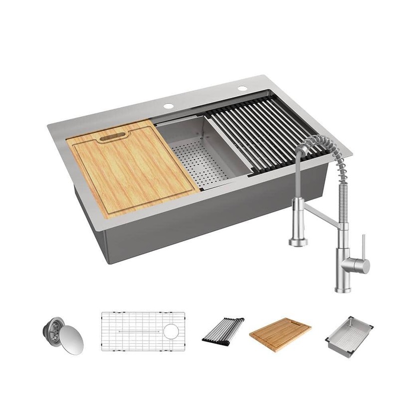 Glacier Bay Dolancourt 33" Drop-In Single Bowl 18G Stainless Steel Sink & Faucet - Image 12