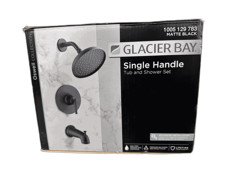 Glacier Bay Oswell Single Handle Tub Shower Faucet 1.8 GPM Matte Black w/Valve - Image 7
