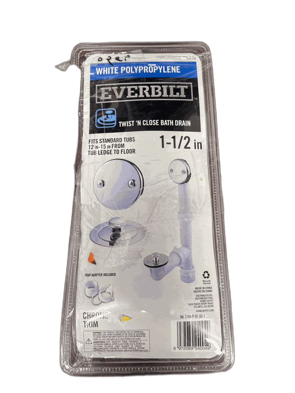 Everbilt Twist & Close Bath Drain 1-1/2" White Poly Pipe Waste Overflow Chrome - Image 6