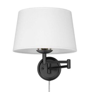 Golden Lighting Eleanor 1-Light Matte Black Modern White Shade Wall Sconce