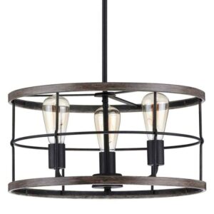 Progress Lighting Fairforest 3-Light Matte Black w/Aged Oak Accents Chandelier