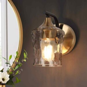 Zevni Jallie Classic 1-Light Brass Gold Water Glass Wall Sconce Vanity Light