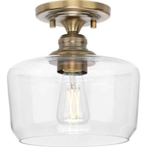 Progress Lighting Aiken Collection 1-Light Vintage Brass Clear Glass Farmhouse