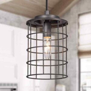 LNC Industrial Gray 1-Light Drum Pendant Light Cage Candlestick Island Pendant