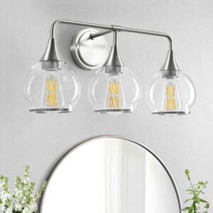 KAISITE 22.4 in. 3-Light Brushed Nickel Bathroom Vanity Light with Clear Globe