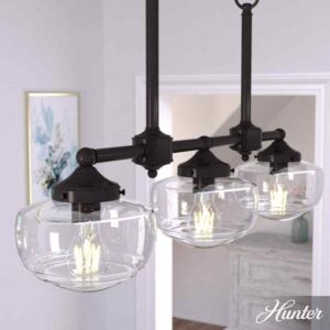 Hunter Saddle Creek 3-Light Noble Bronze Schoolhouse Chandelier w/Clear Seeded