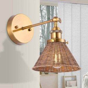 matrix decor 6.88 in. 1-Light Boho Bathroom Vanity Lighting with Rattan Shade