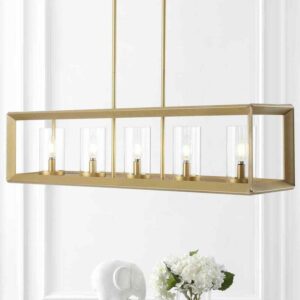 JONATHAN Y Anna 38.5 in. Linear 5-light Brass Gold Metal/Glass LED Pendant