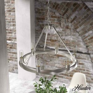 Hunter Saddlewood 6-Light Brushed Nickel Wagonwheel Chandelier