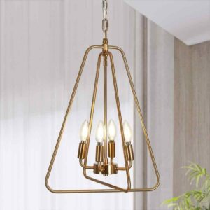 LNC Modern Brass Chandelier 4-Light Tri-Angle Cage Candlestick Island Pendant
