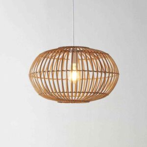 JONATHAN Y Leo 17.5 in. 1-Light Brown Farmhouse Coastal Rattan 180 in. Cord