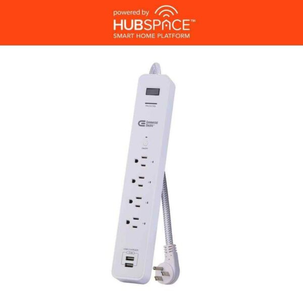 CE 3 ft. 4-Outlet White Surge Protector Smart w/USB Powered by Hubspace