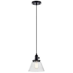 KICHLER Avery 8 in. 1-Light Black Farmhouse Shaded Kitchen Cone Mini Pendant