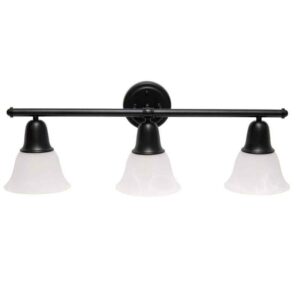 Simple Designs 26.5" 3-Light Black Metal Bar Vanity Light w/Frosted Marble Glass