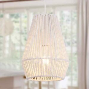LamQee 1-Light 60W White Boho Pendant Light with Natural Rope Shade No Bulbs