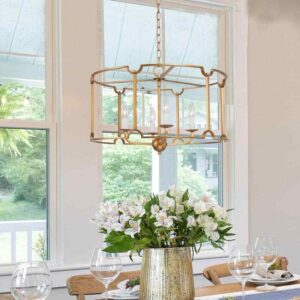Uolfin Modern 4-Light Gold Drum Island Pendant Light Cage Dining Room Chandelier