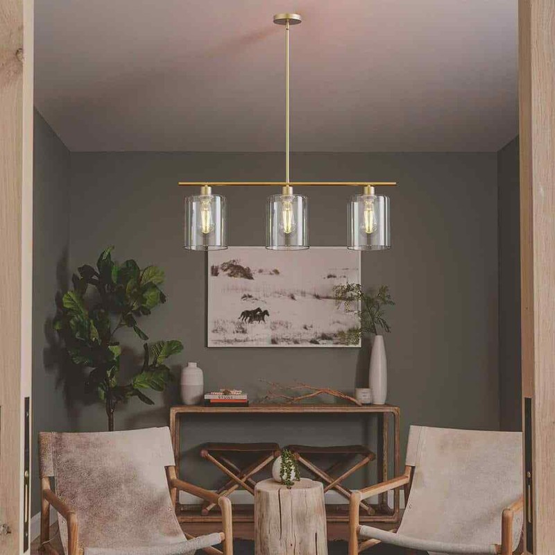 YANSUN 3-Light Gold Modern Island Pendant Light Linear Chandelier Clear Glass - Image 4