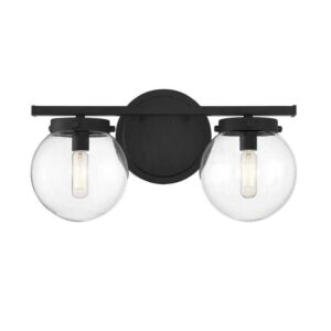 Savoy House 2-Light Matte Black Bathroom Vanity Light with Clear Glass, 16"x8"