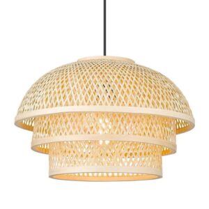Modern 3-Tier Rattan Bamboo Pendant Light 16.5" Chandelier for Kitchen/Dining