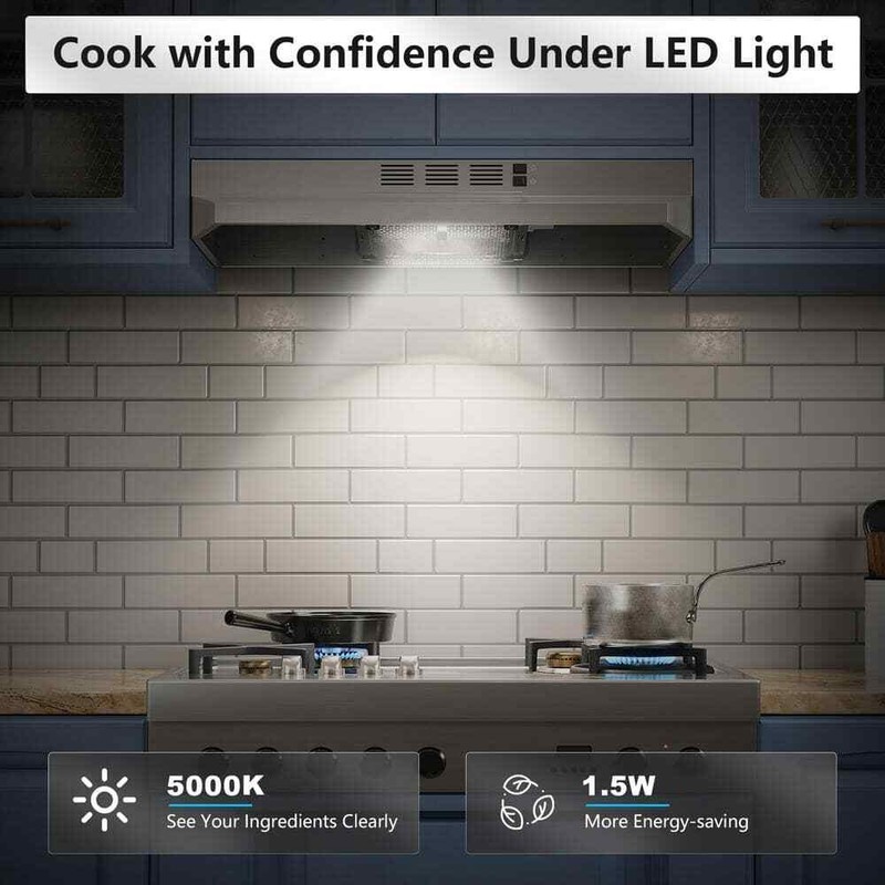 VIKIO 30 Inch Convertible Under Cabinet Range Hood 300 CFM LED Stainless Steel - Image 6