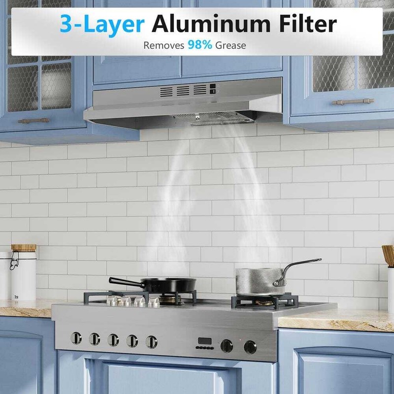 VIKIO 30 Inch Convertible Under Cabinet Range Hood 300 CFM LED Stainless Steel - Image 8