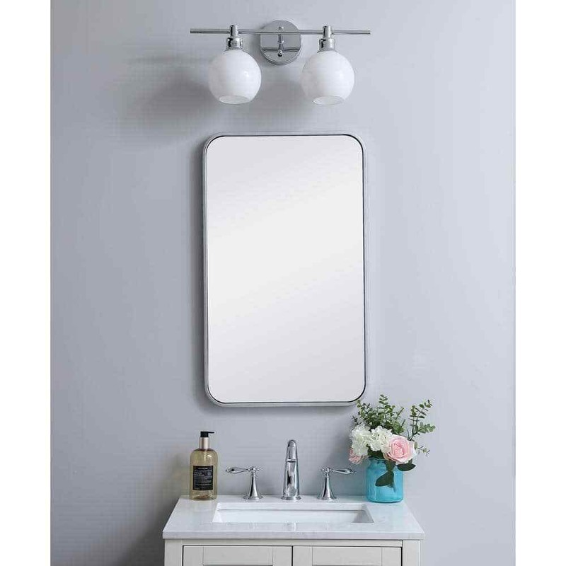 Timeless Home 18"x30" Modern Silver Metal Rectangle Mirror with Soft Corners - Image 6