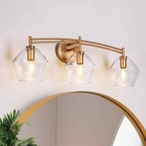 LNC Gold 3-Light Vanity Wall Light 26" Hexagon Glass Shades Bathroom Modern